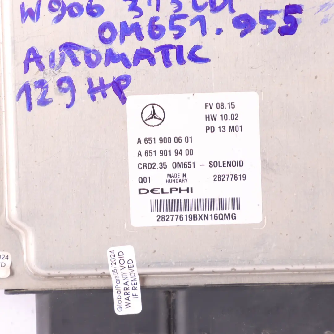 Mercedes Sprinter W906 313 CDI 651.955 129HP Engine ECU Kit A6519000601 Key Lock