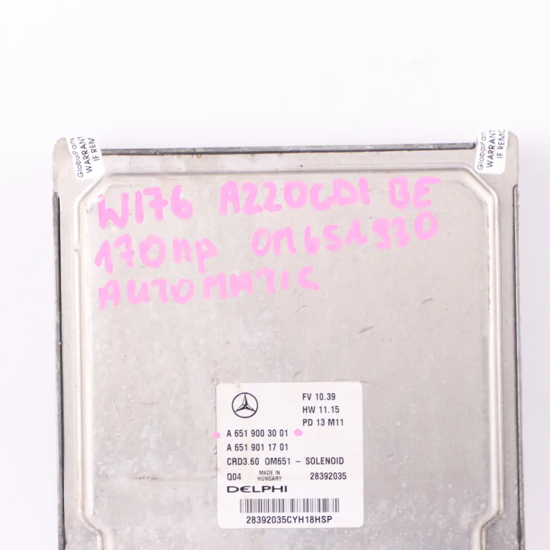Mercedes W176 A220 CDI BlueEFFICIENCY 651.930 170HP Engine Unit ECU A6519003001