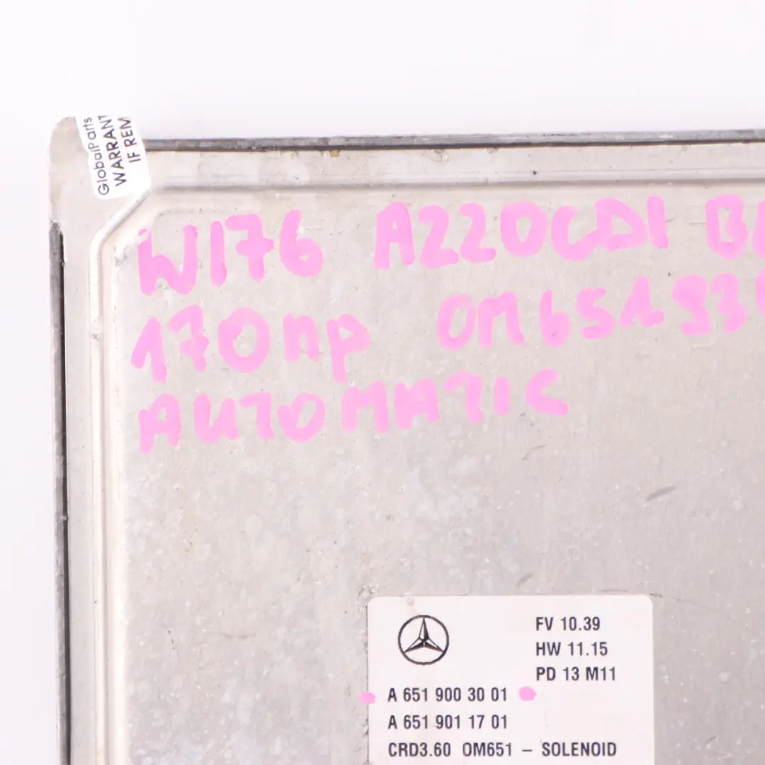 Mercedes W176 A220 CDI BlueEFFICIENCY 651.930 170HP Engine Unit ECU A6519003001