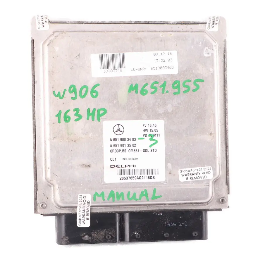 Mercedes Sprinter W906 OM651.955 163HP Motor Módul Unidad ECU A6519003403 Manual