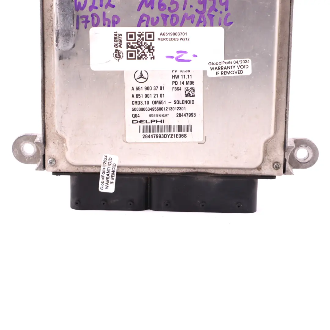 Mercedes W212 OM651.924 E220CDI 170HP Unidad Control Motor ECU A6519003701