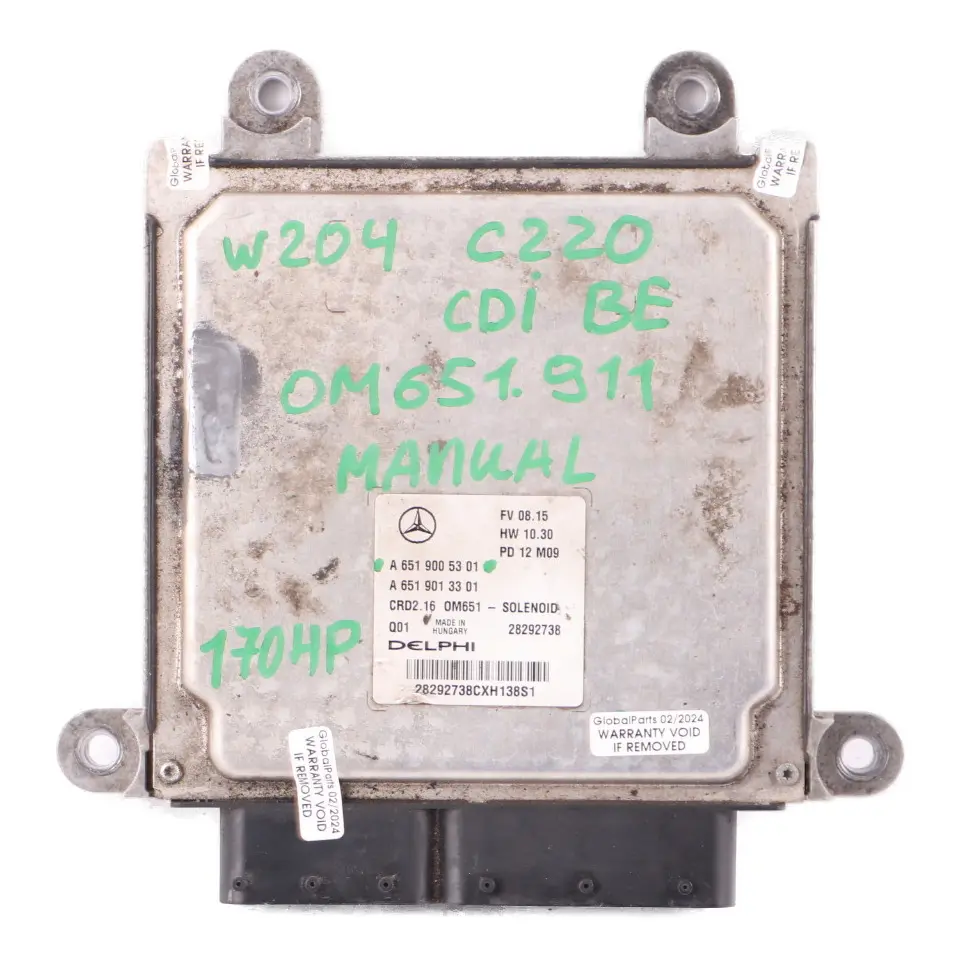 Mercedes W204 C220CDI BlueEFFICIENCY 170HP 651.911 Engine ECU A6519005301 Manual