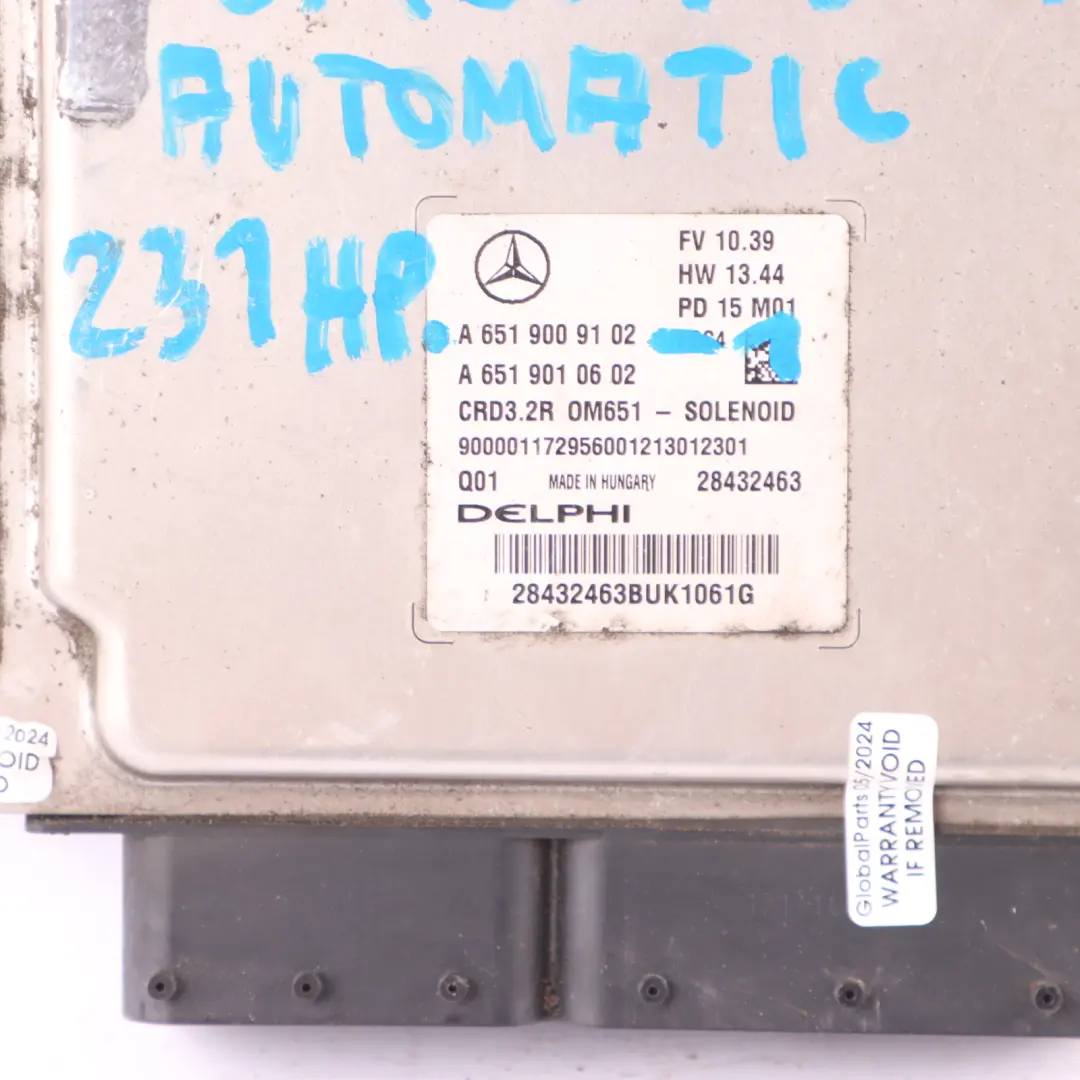 Mercedes W212 E300 Hybrid 651.924 204HP Engine ECU Kit A6519009102 Keys Lock