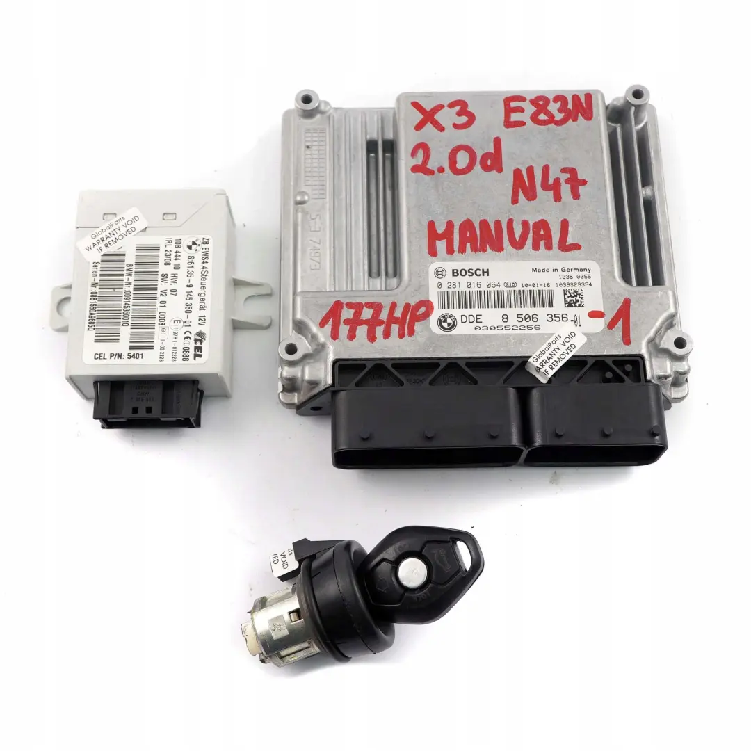 BMW X3 E83 LCI 2.0d N47 Motor ECU Kit DDE 8506356 EWS4 + Schlüssel Manual