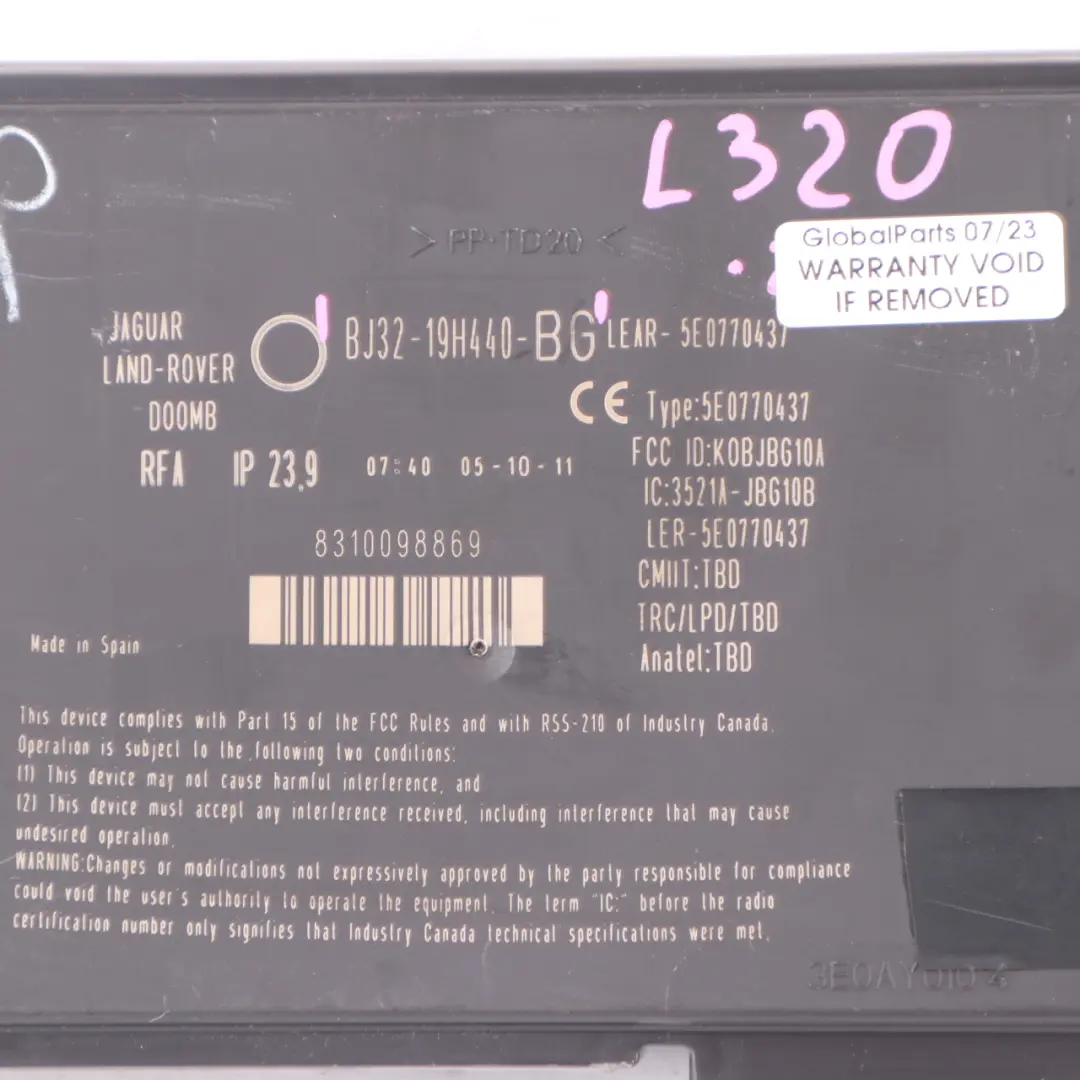 Land Rover Range Rover Sport L320 Keyless Entry Module ECU Unit BJ3219H440BG