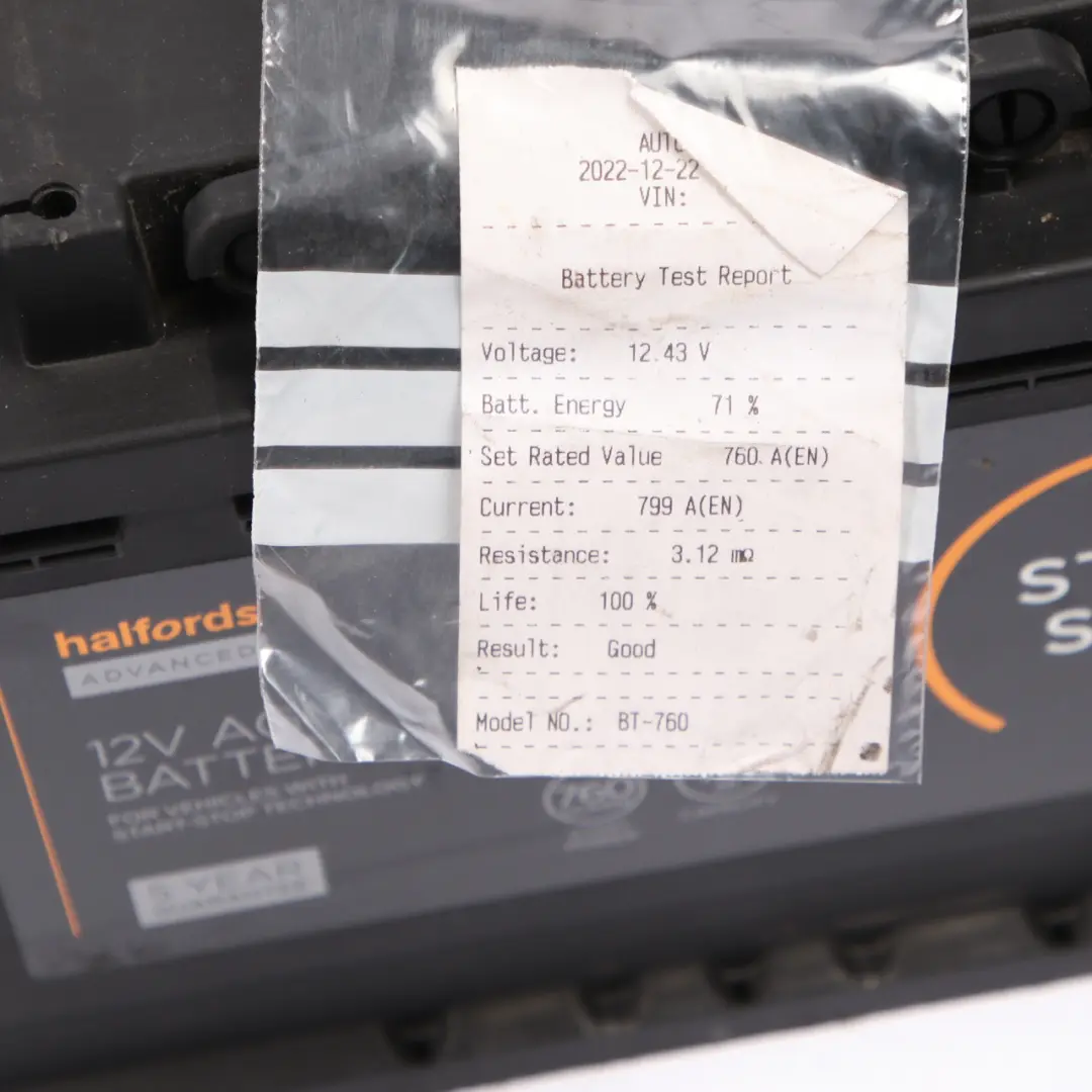 Halfords Advanced 12V AGM 096 Start Stop Accumulator Battery 70Ah 760A 