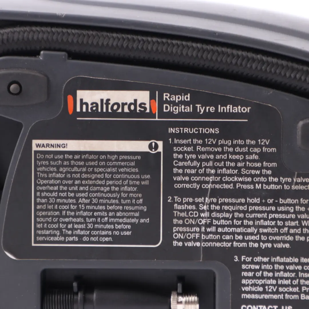 Halfords Rapid Digital Tyre Inflator Emergency Tyre Compressor Flashlight