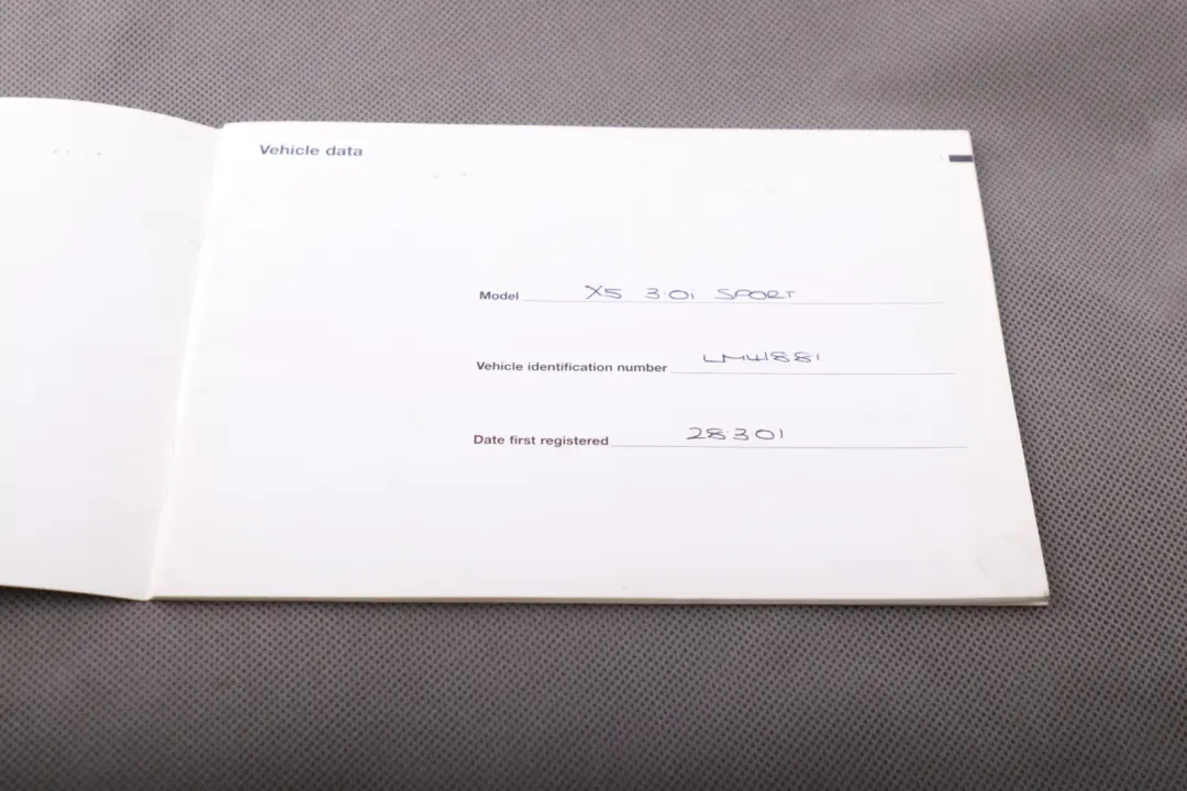 BMW X5 Series E53 Service Booklet Owner's Handbook Case Pouch Wallet