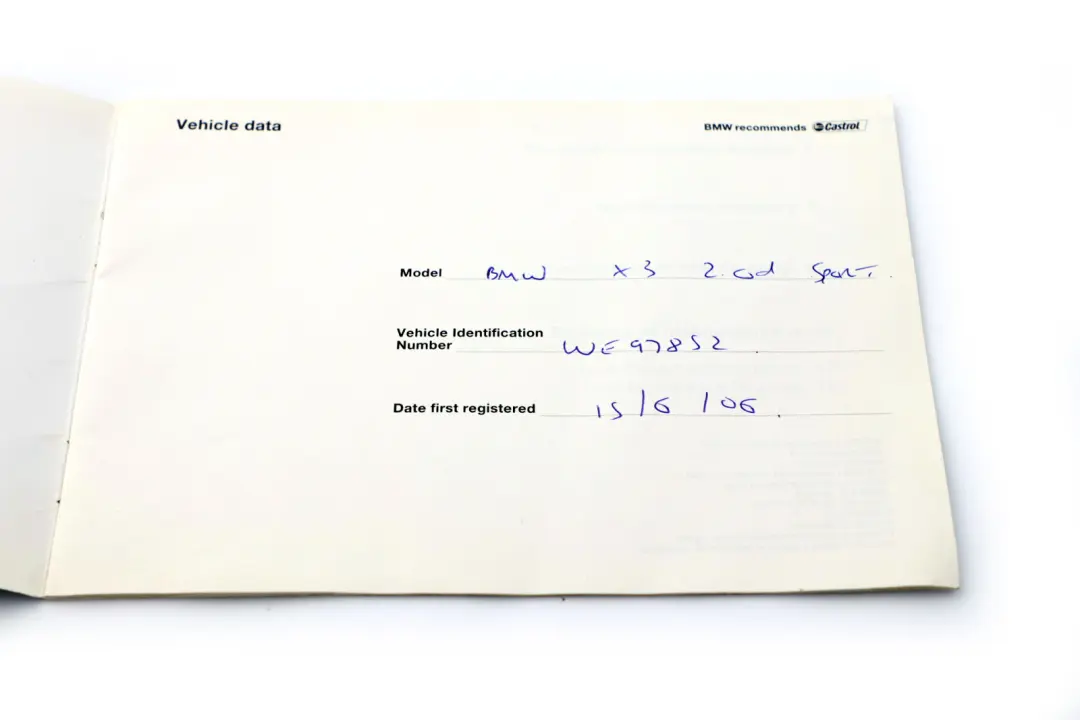 BMW 3 X3 X5 Series 1 E46 E53 E83 Service Booklet 01410011984 0011984