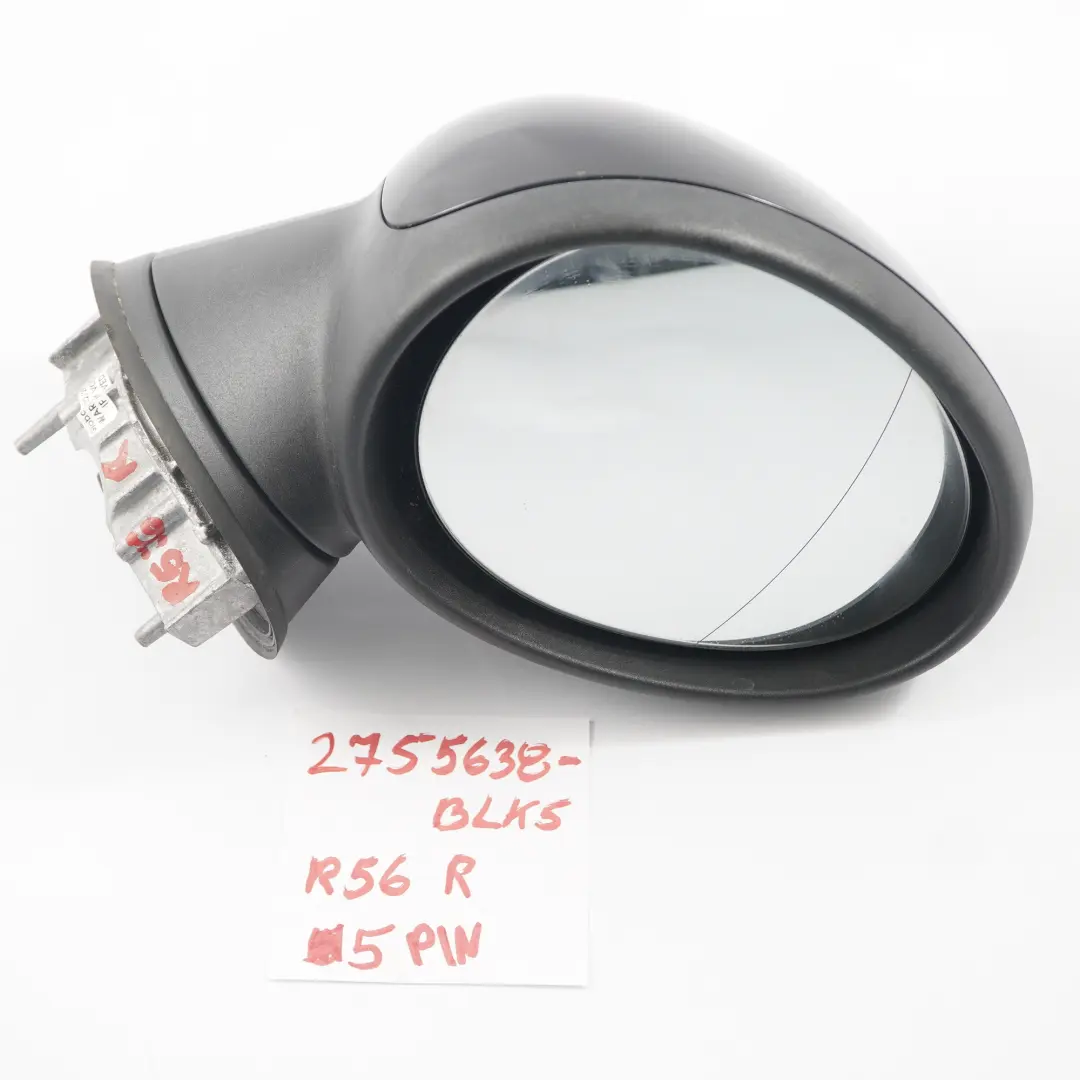 Mini Cooper One R55 R56 R57 Heated Right Door Wing Mirror O/S Black 5 Pins