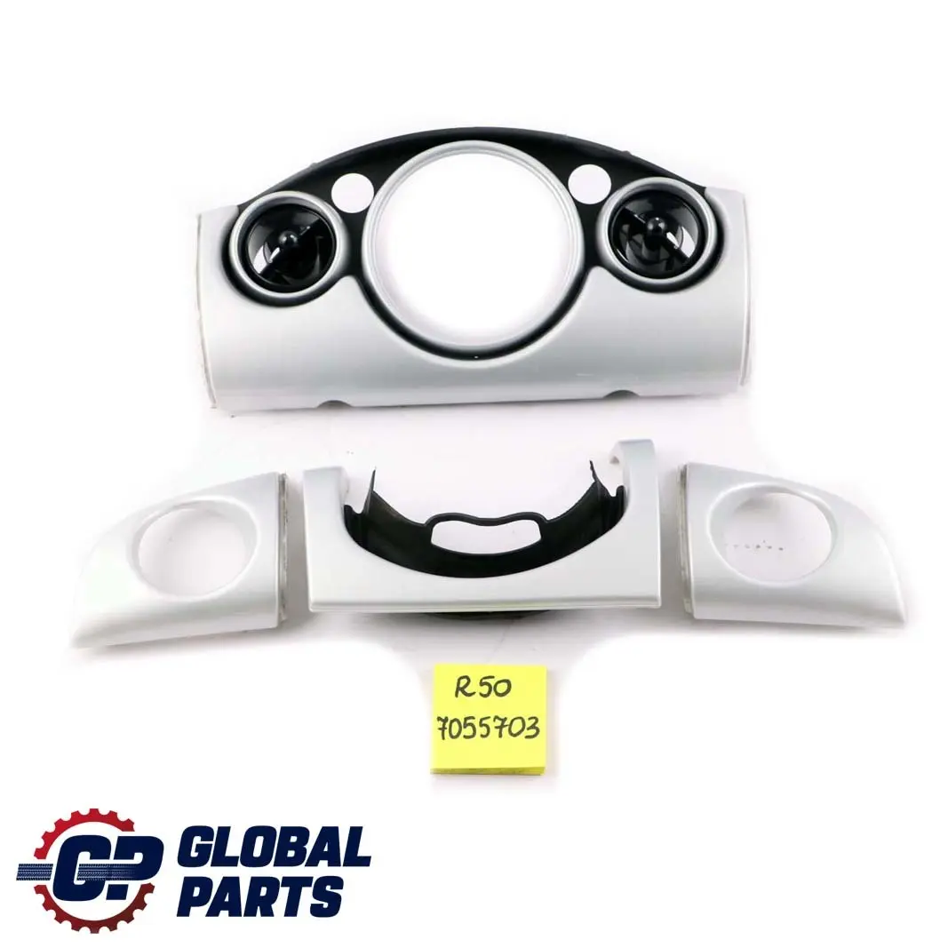 Mini Cooper One R50 R53 Set Dashboard Panel Trim Strip Cover White Silver