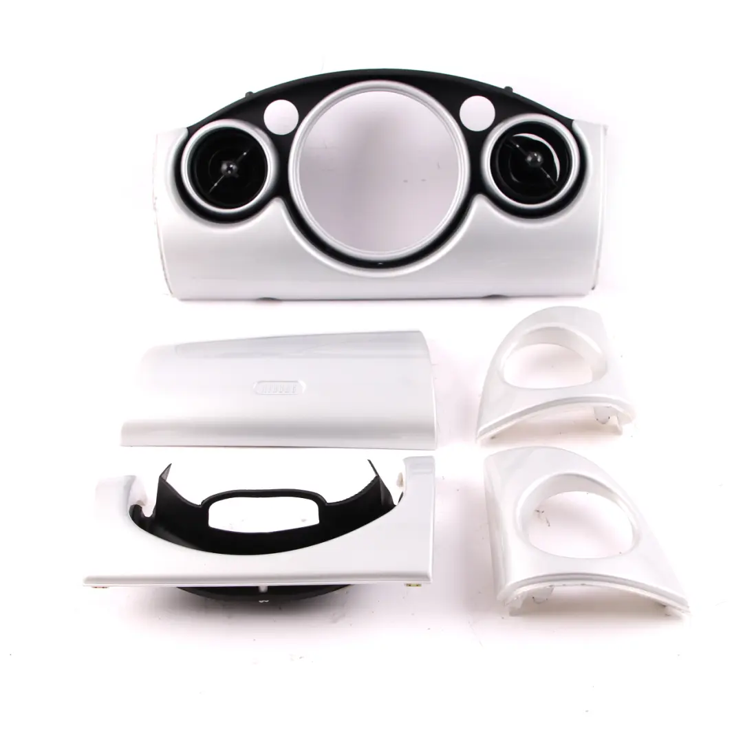 Mini Cooper 1 R50 R53 Set Dashboard Panel Trim Strip Cover White Silver