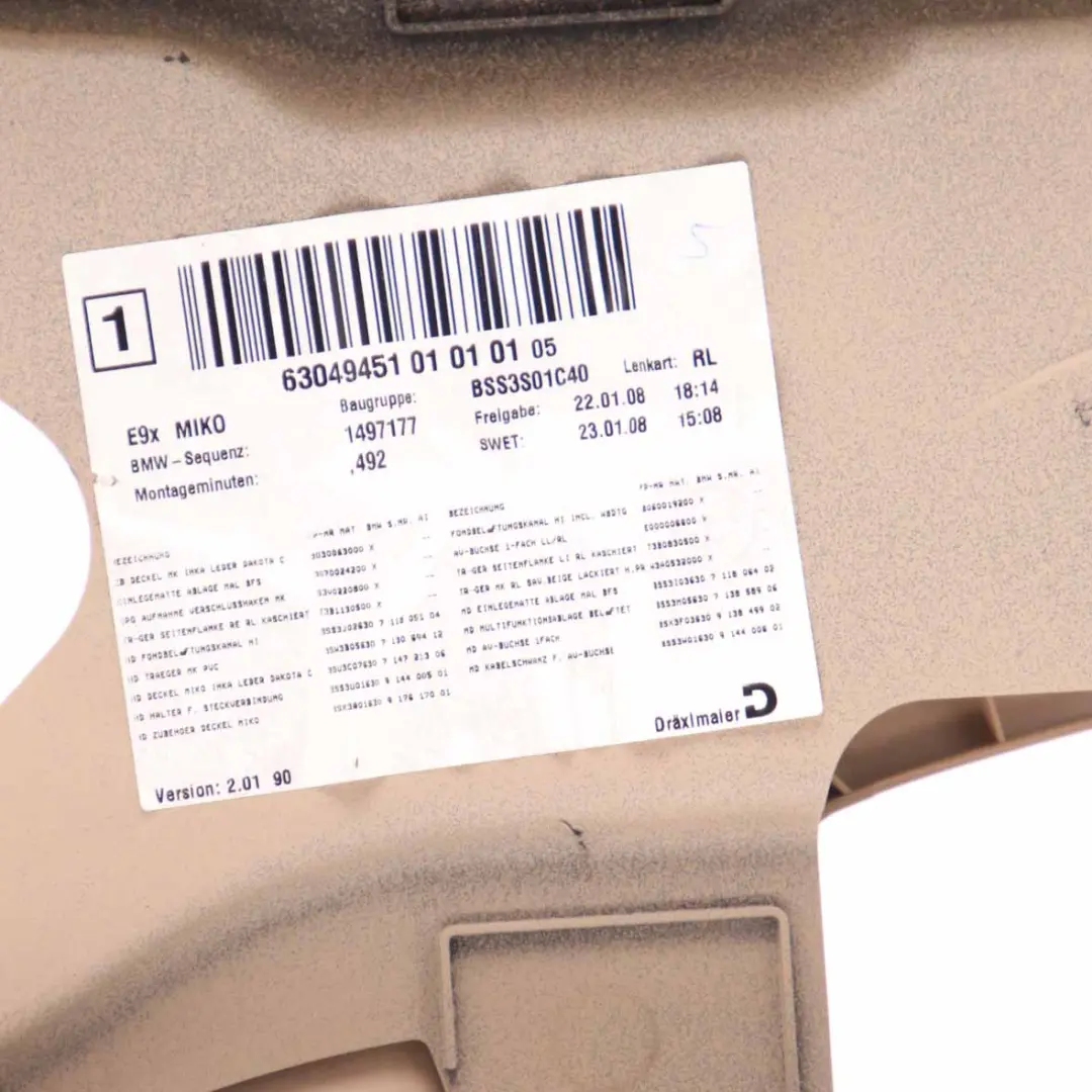 BMW 3 Series E90 E91 Centre Console Armrest Storing Partition Beige 7078203