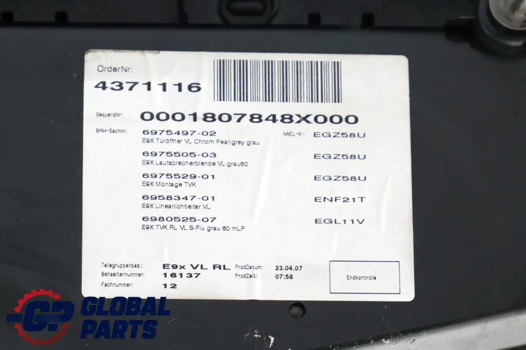 BMW 3 Series E92 E93 Front Left N/S Door Card Lining Trim Panel Leather Grey