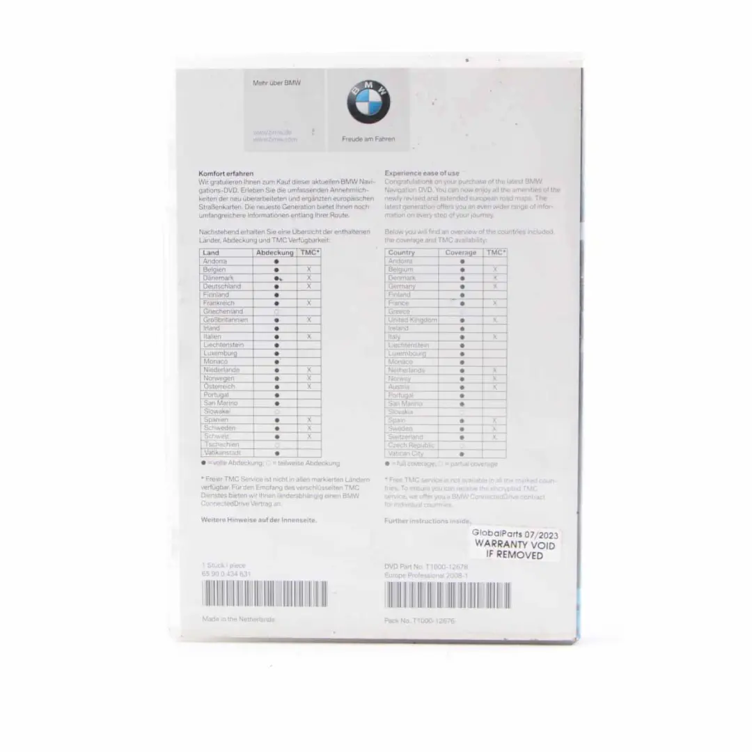 BMW Disc Professional Navigation 08-1 DVD Road Map Europe T1000-12678