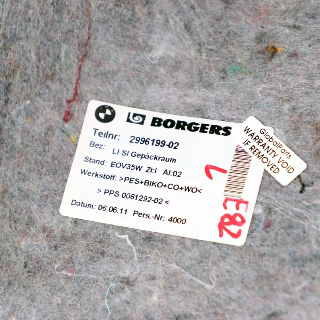  *BMW 1 er E82 Schallisolierung Gepäckraum Links - SKU 2996199 - Teilenummer 2996199