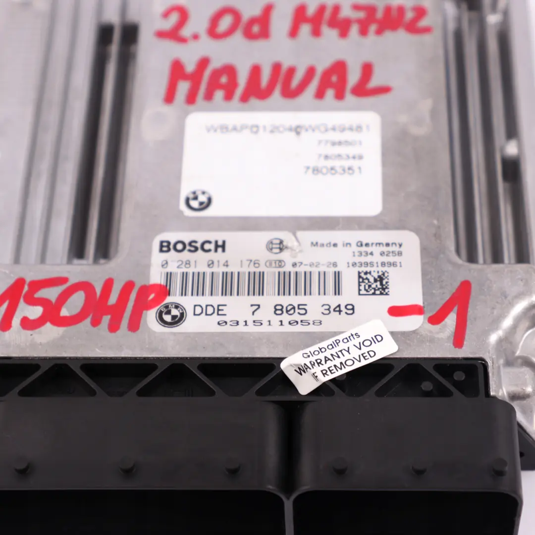 Motor M47N2 150PS ECU Steuergerät + EWS3 + Schlüssel BMW X3 E83 2.0d - SKU 7805349-1 - Teilenummer 7805349