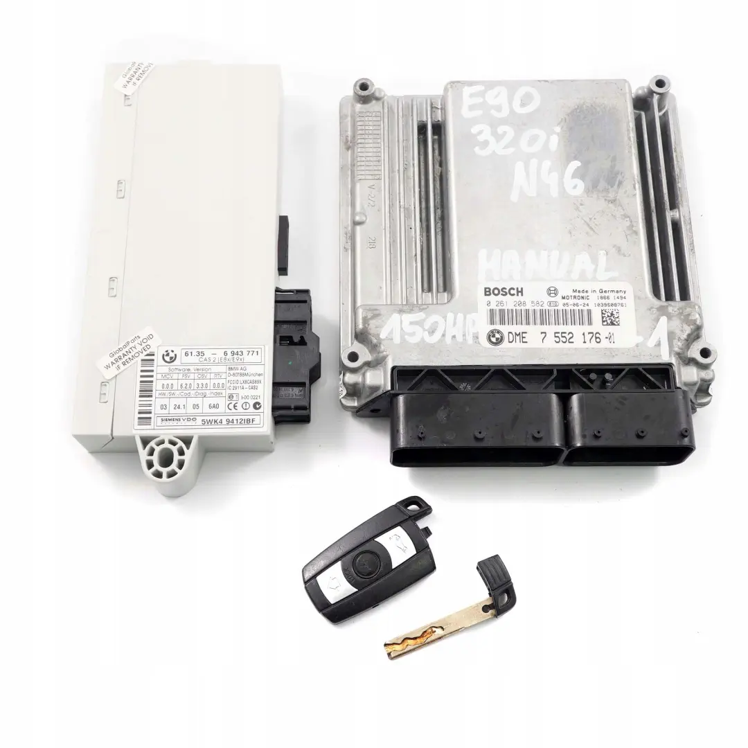 BMW E87 E90 E91 120i 320i N46 ECU KIT DME CAS2 + Llave Manual - SKU 7552176-1 - Número de pieza 7552176