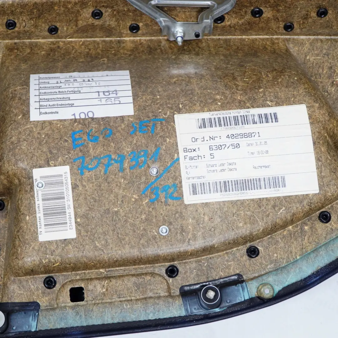 BMW 5 E60 Türverkleidung Hinten Links Rechts Leder Schwarz Sonnenschutzrollo - SKU 7079391/2 - Teilenummer 7079391