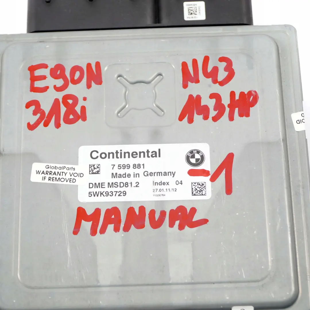 BMW E87 LCI E90 E91 118i 318i Benzin N43 Steuergerät DME CAS3 Schlüsse - SKU 7599881-1 - Teilenummer 7599881