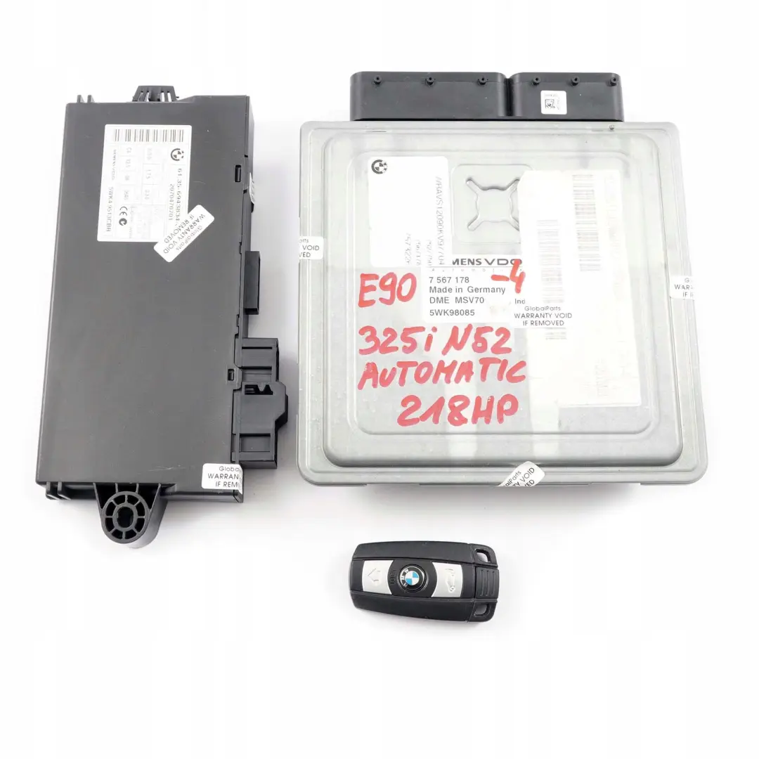 N52 325i 525i ECU Kit DME CAS3 Key Automatic BMW 3 5 Series E60 E90 E91 - SKU 7567178-4 - Part number 7567178
