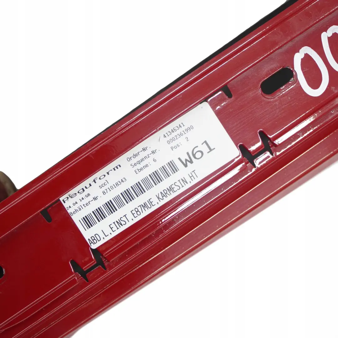 Listello Portiera Apertura Gonna SX Rosso-Cremisi Rosso - A61 per BMW E87 LCI 5 con numero di parte 0036145 BMW E87 LCI 5 Listello Portiera Apertura Gonna SX Rosso-Cremisi Rosso - A61 - SKU 0036145-KAR5 - Numero di parte 0036145