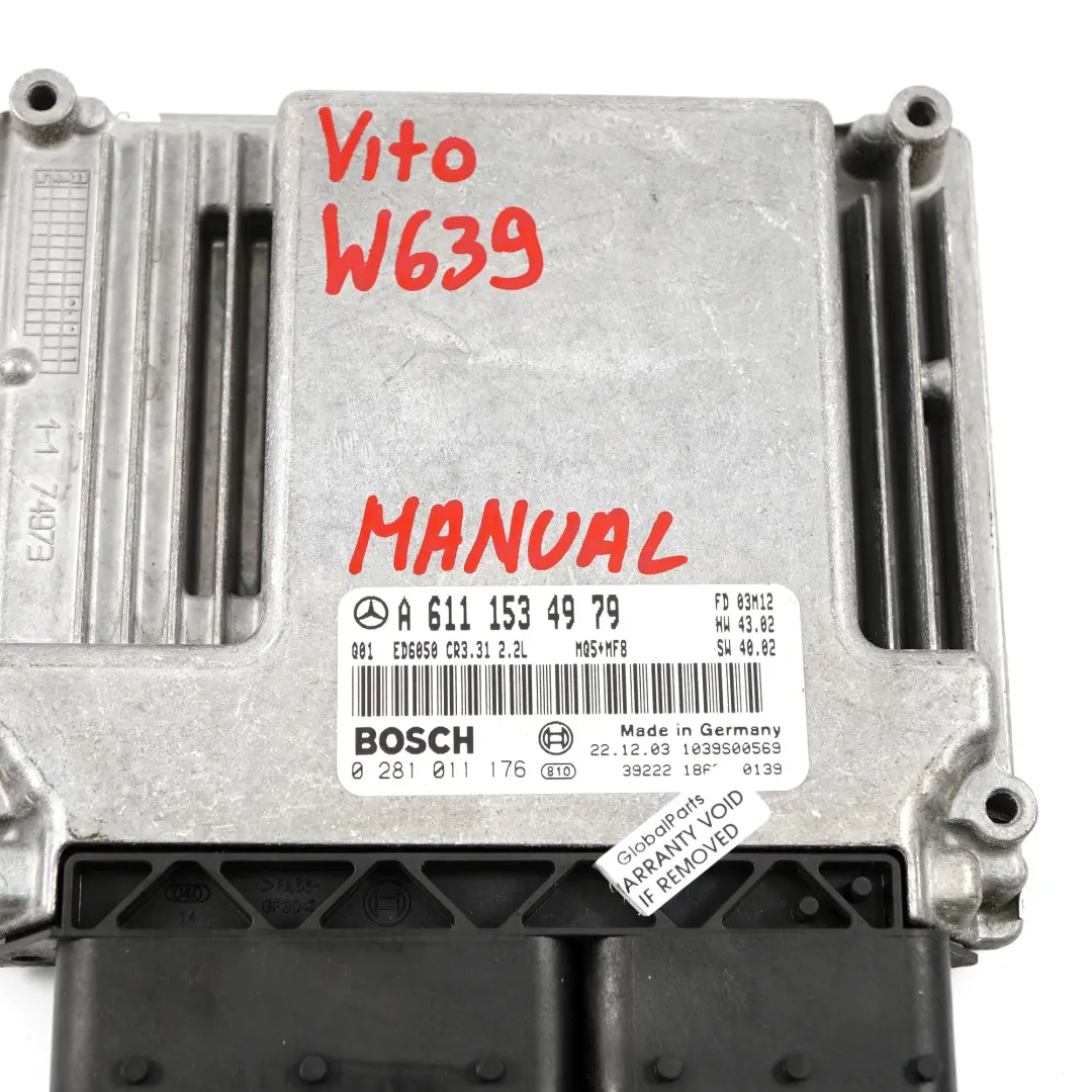  Mercedes-Benz Vito Viano W639 Engine Control Unit Module ECU Manual - SKU A6111534979 - Part number A6111534979
