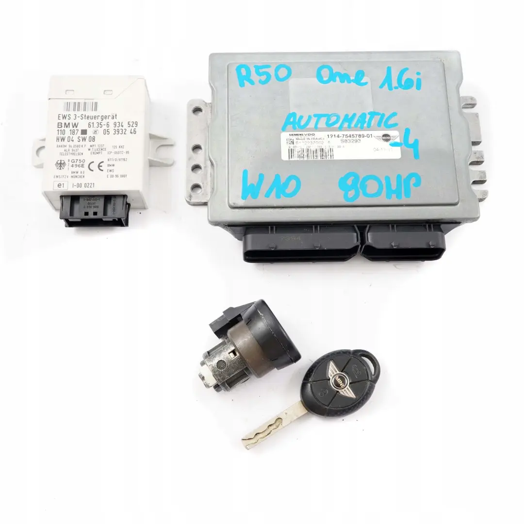90HP Engine ECU Kit DME + EWS3 + Key Automatic to Mini R50 One 1.6i W10 with Part number 7545789 Mini R50 One 1.6i W10 90HP Engine ECU Kit DME + EWS3 + Key Automatic - SKU 7545789-4 - Part number 7545789