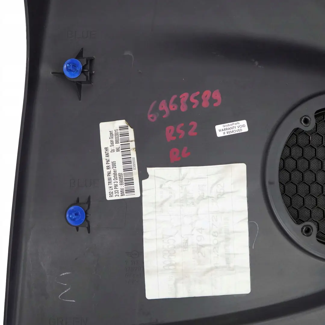 Left N/S Lateral Trim Side Panel Panther Black to BMW Mini Cabrio R52 Rear with Part number 6968589 BMW Mini Cabrio R52 Rear Left N/S Lateral Trim Side Panel Panther Black - SKU 6968589 - Part number 6968589