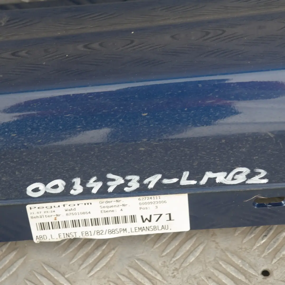 Sill Strip Side Skirt Left Le Mans Blau Blue para BMW E81 E82 M SPORT con número de pieza 51770034731 BMW E81 E82 M SPORT Sill Strip Side Skirt Left Le Mans Blau Blue - SKU 0034731-LMB2 - Número de pieza 51770034731