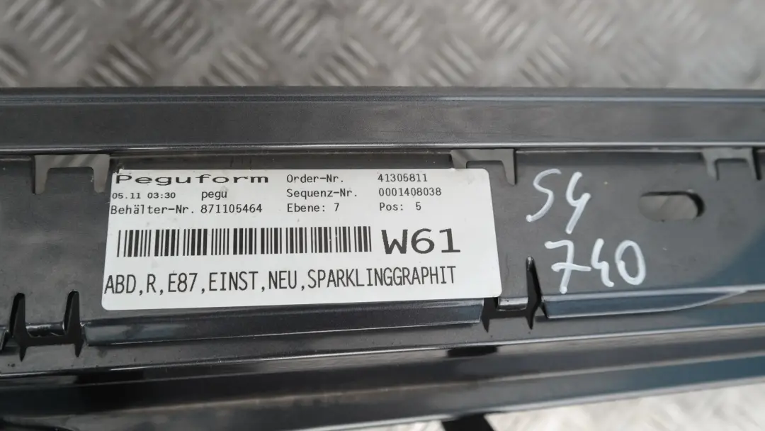 Sill strip side skirt right O/S Sparkling Graphite Metallic A22 to BMW 1 SERIES E87 with Part number 51770032948 BMW 1 SERIES E87 Sill strip side skirt right O/S Sparkling Graphite Metallic A22 - SKU 0032948-SG6 - Part number 51770032948