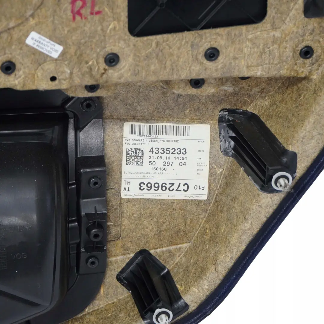 Tapicerka boczek drzwi lewy tył skóra do BMW F10 F11 o numerze 7273279 BMW F10 F11 Tapicerka boczek drzwi lewy tył skóra - SKU 7273279 - Numer Części 7273279