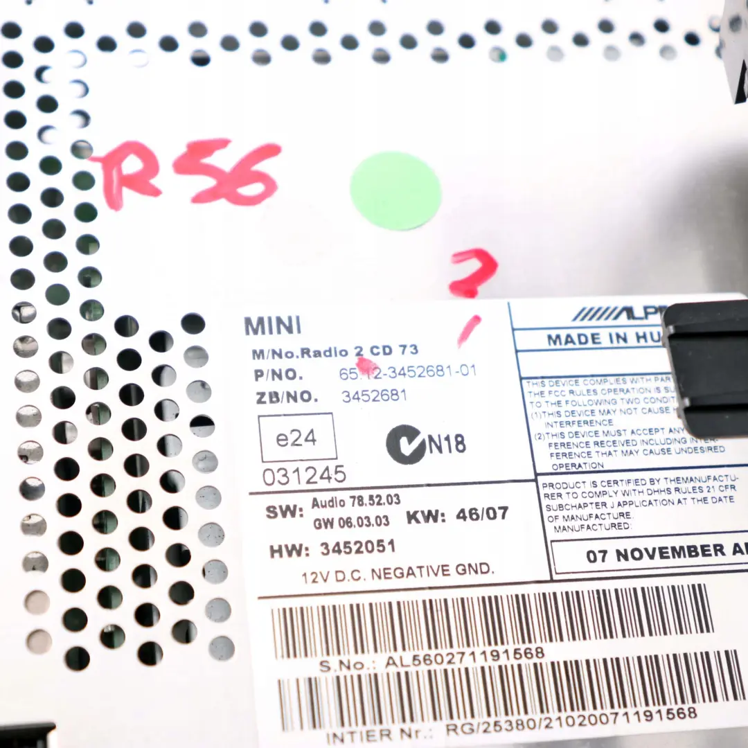 *BMW Mini Cooper One 2 R55 R56 R57 Radio Boost CD 6512 für mit Teilenummer 3452681 *BMW Mini Cooper One 2 R55 R56 R57 Radio Boost CD 6512 - SKU 3452681-2 - Teilenummer 3452681
