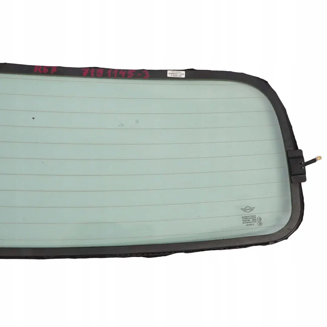 Ventana Trasera Techo Convertible Plegable Vidrio AS2 para Mini Cooper R57 Cabrio con número de pieza 7191145 Mini Cooper R57 Cabrio Ventana Trasera Techo Convertible Plegable Vidrio AS2 - SKU 7191145-3 - Número de pieza 7191145