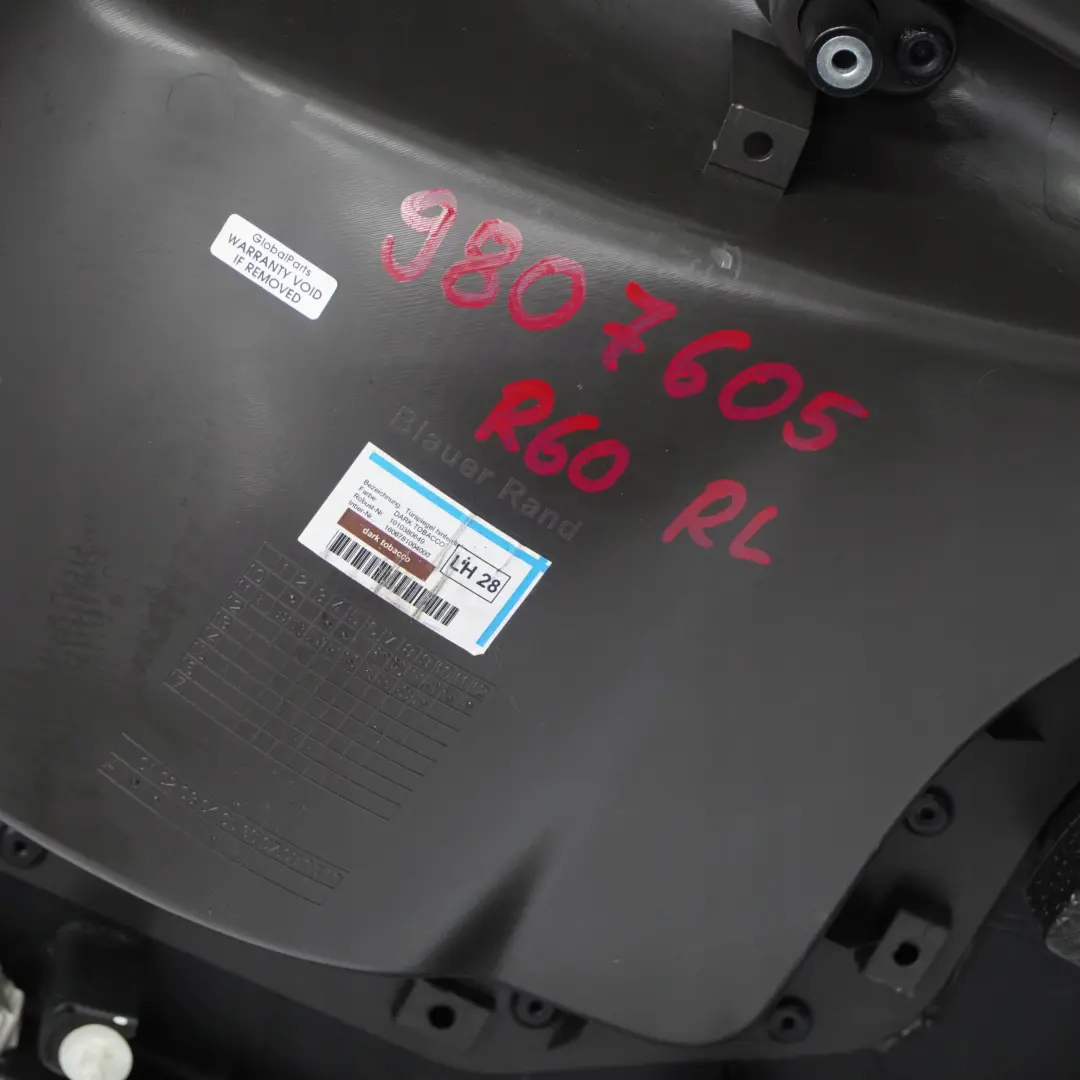 Left N/S Door Card Trim Panel Black Dark Tobacco to Mini Countryman R60 Rear with Part number 9807605 Mini Countryman R60 Rear Left N/S Door Card Trim Panel Black Dark Tobacco - SKU 9807605 - Part number 9807605