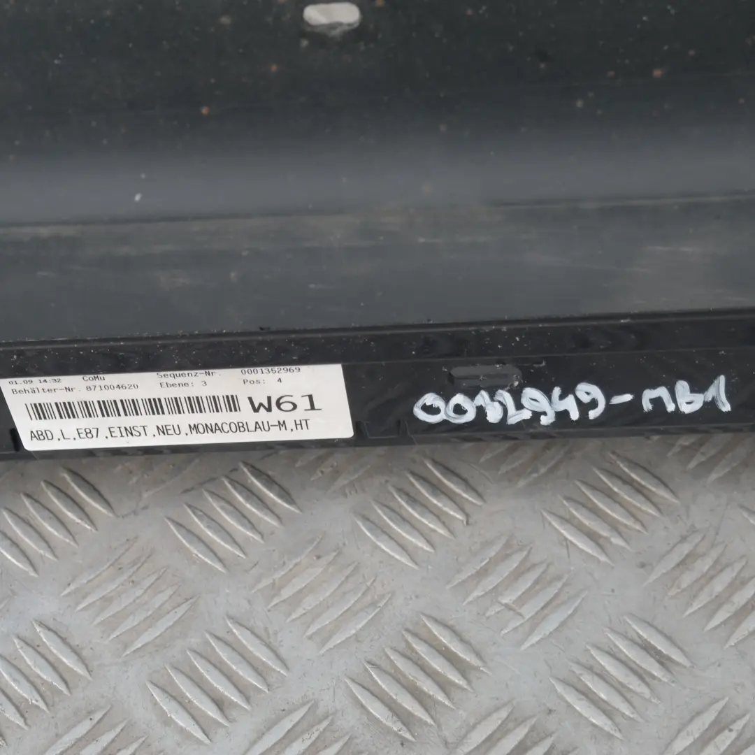 Sill strip side skirt left N/S Monacoblau Monaco Blue Metallic to BMW 1 SERIES E87 with Part number 32949 BMW 1 SERIES E87 Sill strip side skirt left N/S Monacoblau Monaco Blue Metallic - SKU 0032949-MB1 - Part number 32949