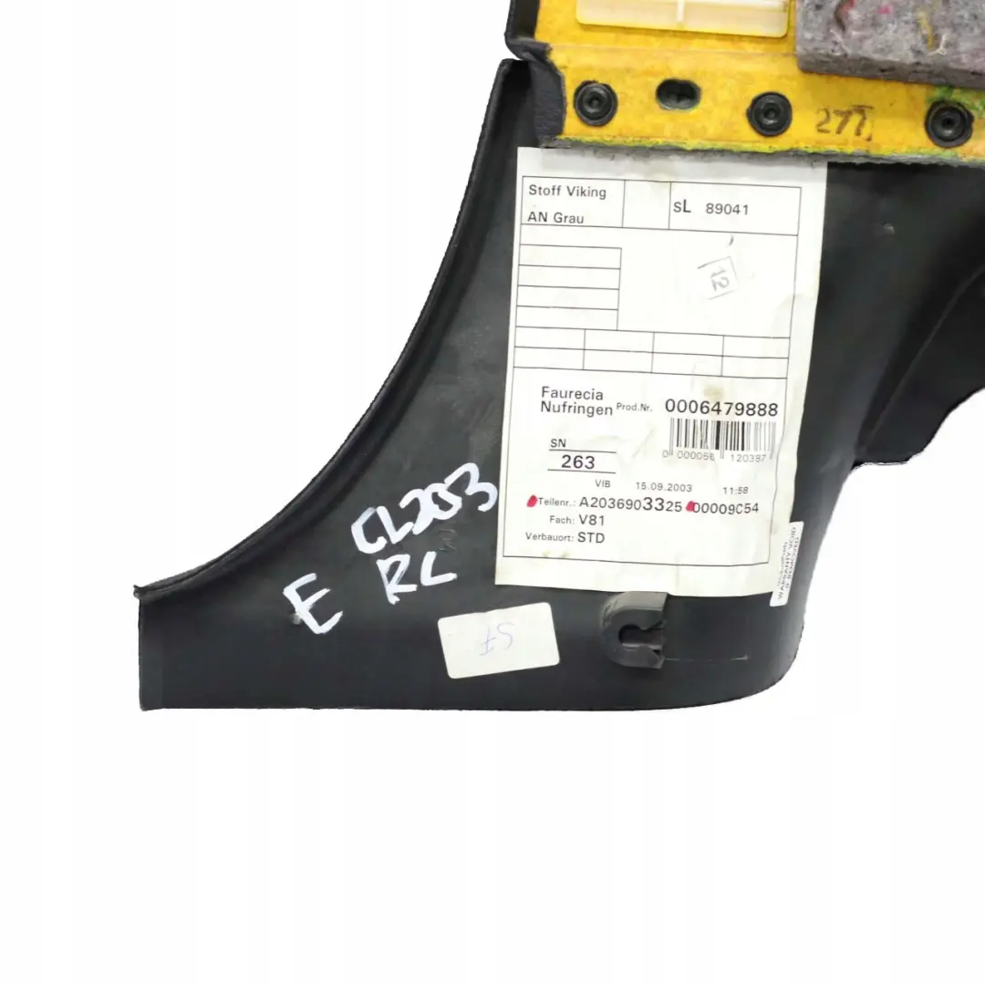 Mercedes-Benz C CL203 W203 Rear Left N/S Lateral Trim Panel Cloth Anthracite to with Part number A2036903325 Mercedes-Benz C CL203 W203 Rear Left N/S Lateral Trim Panel Cloth Anthracite - SKU A2036903325 - Part number A2036903325