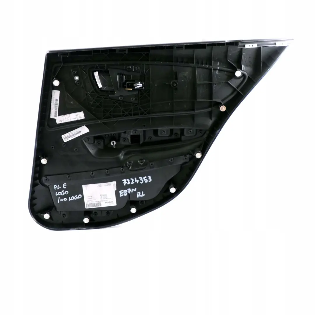 Puerta Trasera Izquierda Forro Panel Cuero Boston Negro para BMW E87 LCI con número de pieza 7224353 BMW E87 LCI Puerta Trasera Izquierda Forro Panel Cuero Boston Negro - SKU 7224353 - Número de pieza 7224353