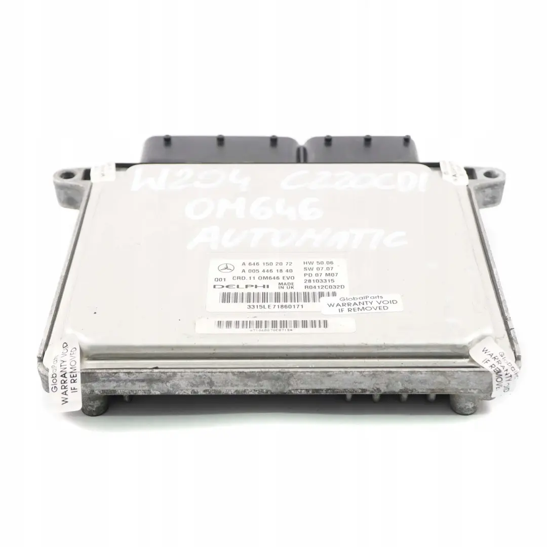  Mercedes-Benz W204 C220CDI Diesel Engine Control Unit Module ECU - SKU A6461502072 - Part number A6461502072