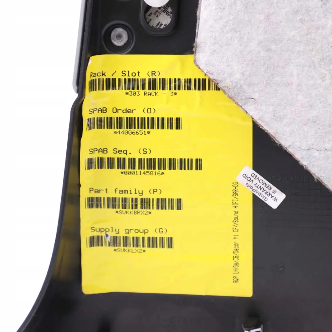 Left N/S Lateral Side Trim Panel Carbon Black to BMW Mini Clubman R55 S Rear with Part number 2757843 BMW Mini Clubman R55 S Rear Left N/S Lateral Side Trim Panel Carbon Black - SKU 2757843 - Part number 2757843