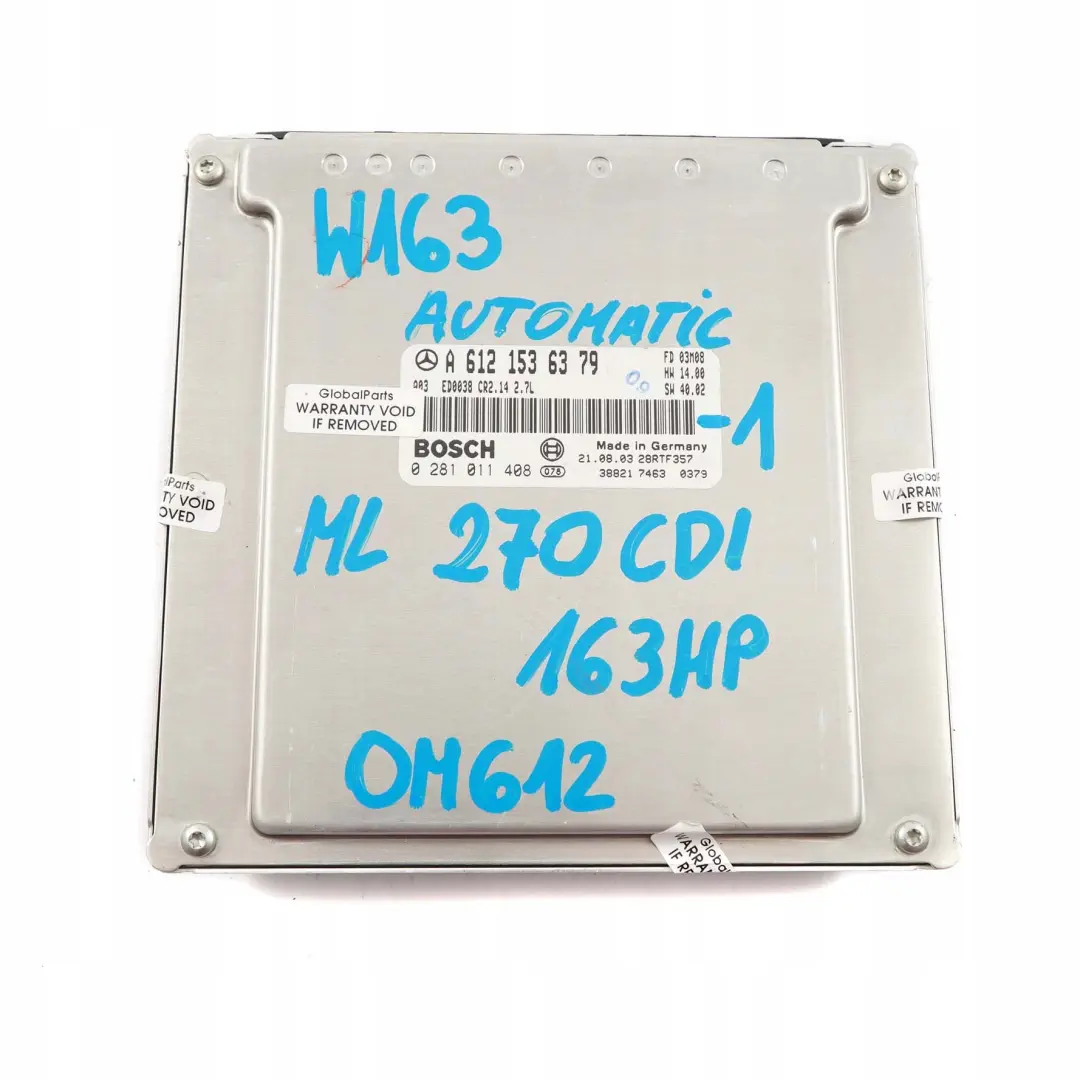 klasa ML W163 270 CDI Komputer automat do Mercedes M o numerze A6121536379 Mercedes M klasa ML W163 270 CDI Komputer automat - SKU A6121536379-1 - Numer Części A6121536379