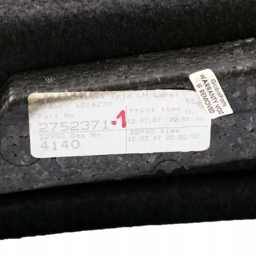 Tapicerka obudowa bagażnika lewy tył do MINI R56 o numerze 2752371 MINI R56 Tapicerka obudowa bagażnika lewy tył - SKU 2752371-1 - Numer Części 2752371