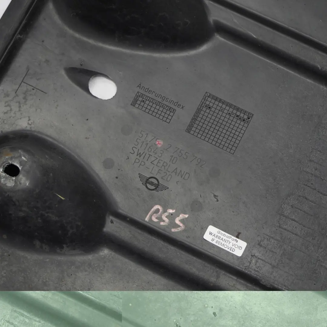 Underside Underbody Panelling Cover Panel Right O/S to BMW Mini R55 R56 with Part number 2755792 BMW Mini R55 R56 Underside Underbody Panelling Cover Panel Right O/S - SKU 2755792 - Part number 2755792