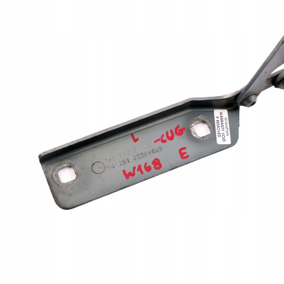 Mercedes-Benz A W168 Hinge Left N/S Hood Bonnet Front Cumulus Grey - 757 to with Part number A1688800228 Mercedes-Benz A W168 Hinge Left N/S Hood Bonnet Front Cumulus Grey - 757 - SKU A1688800128-CUG - Part number A1688800228