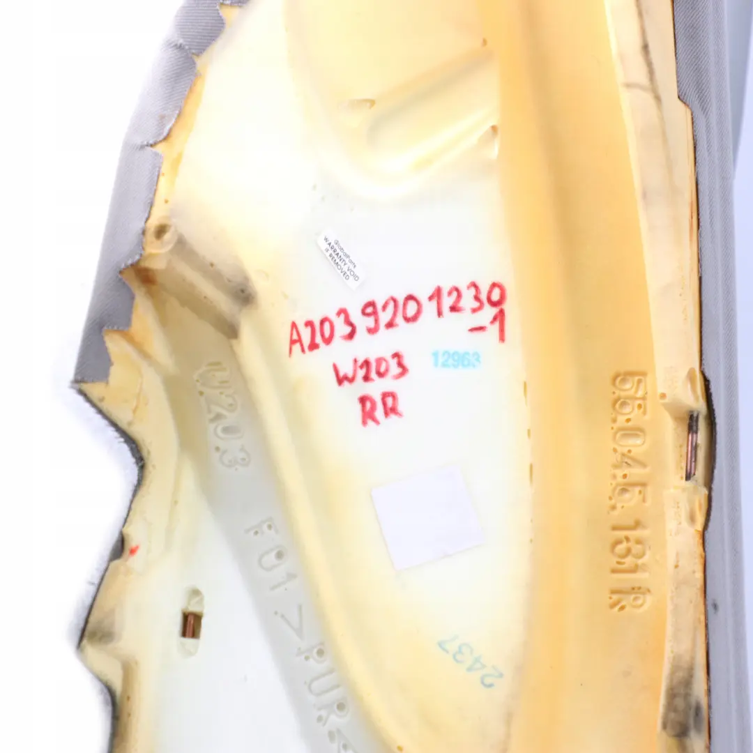  Mercedes-Benz C W203 Respaldo Asiento Trasero Derecho Lateral Panel De Tela Gris - SKU A2039201230-1 - Número de pieza A2039201230