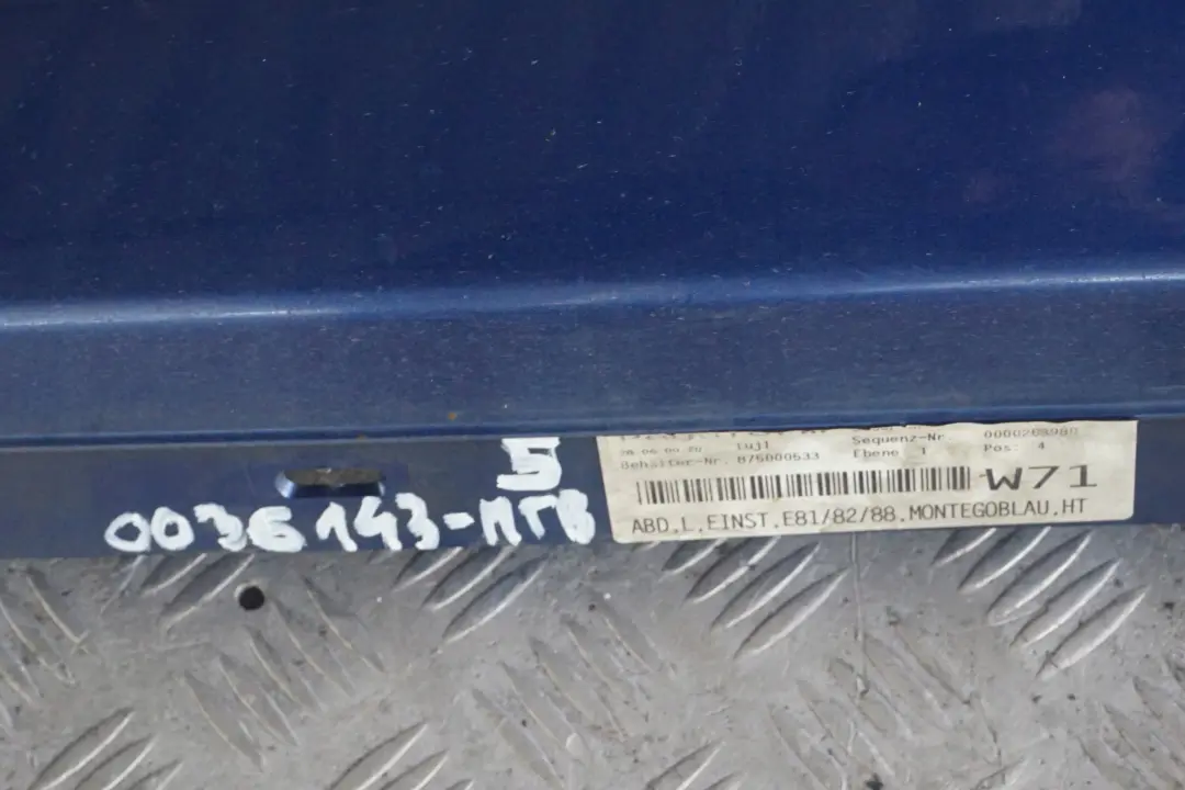 Bas de Porte Couverture Seuil A Gauche Bleu Montego Bleu pour BMW E81 E82 E88 à propos du numéro de pièce 0036143 BMW E81 E82 E88 Bas de Porte Couverture Seuil A Gauche Bleu Montego Bleu - SKU 0036143-MTB5 - Numéro de pièce 0036143
