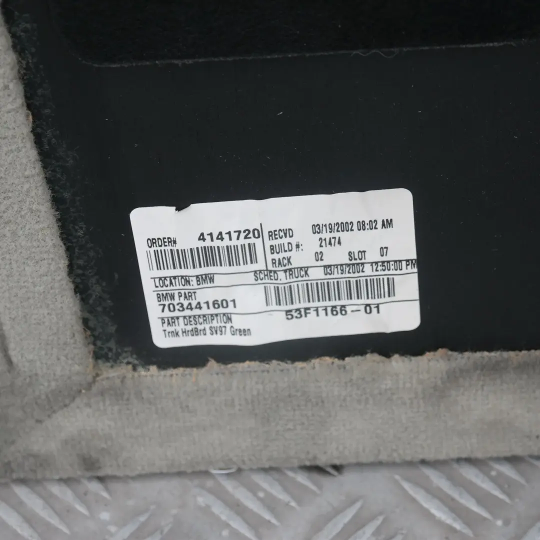 Alfombra suelo maletero Pastellgrun Verde Pastel para BMW X5 E53 con número de pieza 7129743 BMW X5 E53 Alfombra suelo maletero Pastellgrun Verde Pastel - SKU 7129743 - Número de pieza 7129743