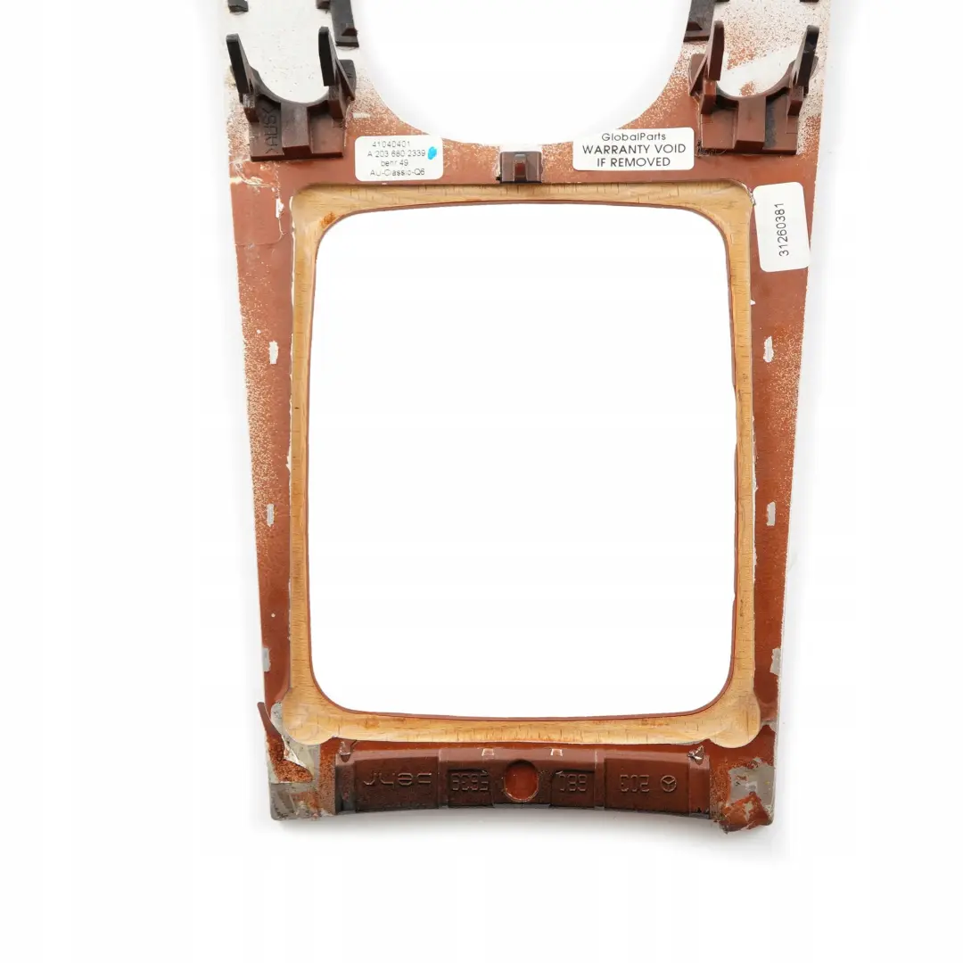 Consola Central Marco Cubierta Panel Engranaje Madera para Mercedes W203 con número de pieza A2036802339 Mercedes W203 Consola Central Marco Cubierta Panel Engranaje Madera - SKU A2036802339 - Número de pieza A2036802339
