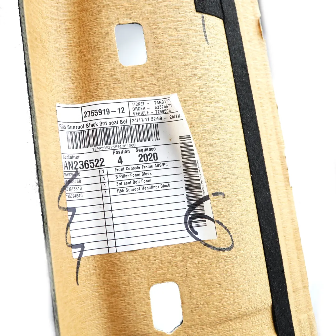 Roof Lining Roofliner Sunroof Carbon Black to Mini Cooper R55 Clubman with Part number 2755919 Mini Cooper R55 Clubman Roof Lining Roofliner Sunroof Carbon Black - SKU 2755919 - Part number 2755919