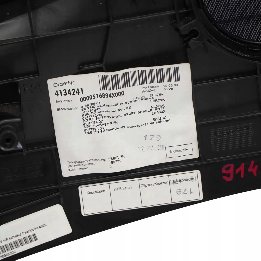 BMW E88 Trasero Derecho Lateral Panel Embellecedor Tela Pearlpoint Antracita - SKU 9147712 - Número de pieza 9147712